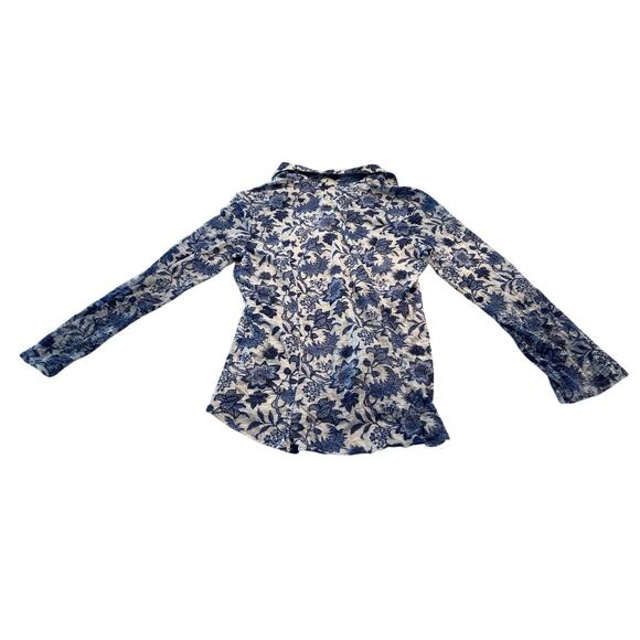 M1-41 DAVID CLINE Women's Collared Button Down Top Floral Blue/White Size S - Picture 2 of 8